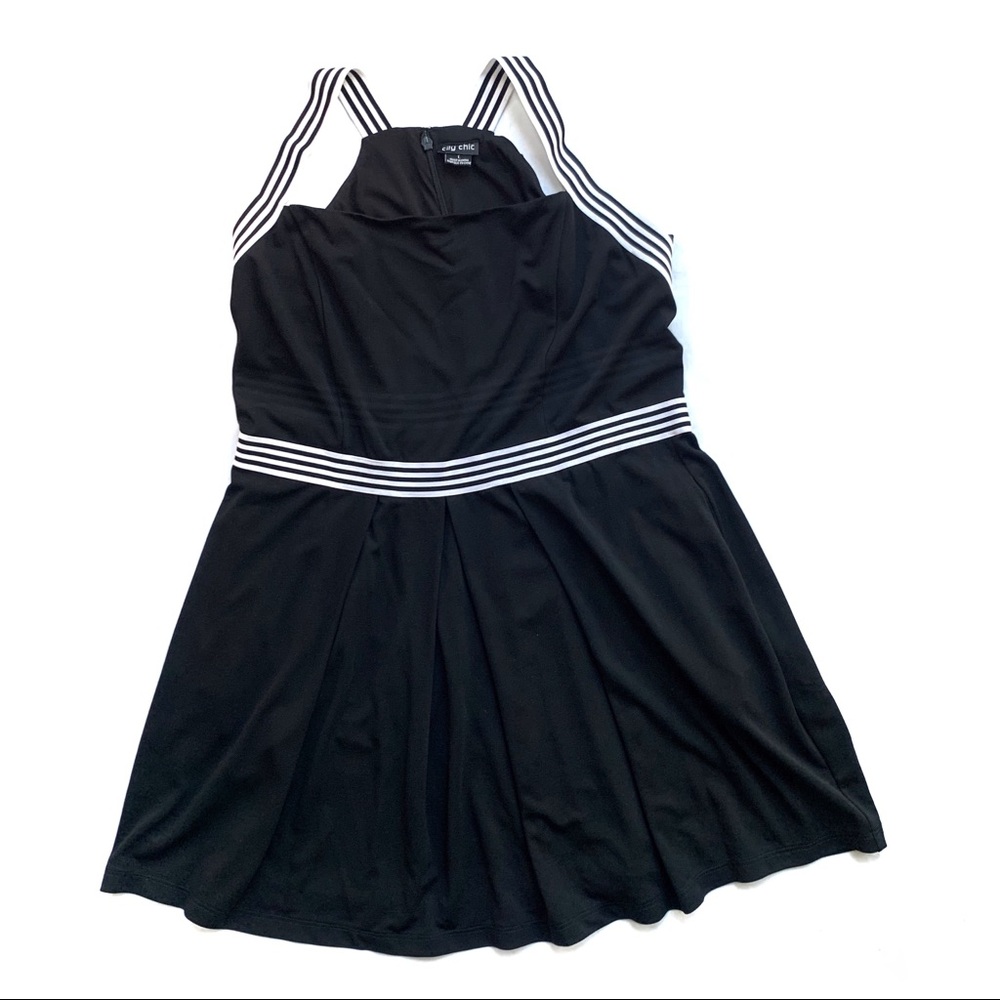 City Chic Black Fit & Flare Dress w Striped Straps - Picture 2 of 8